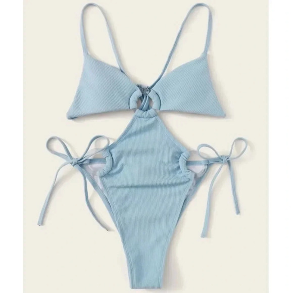 NEW! Ribbed Cut Out O-Ring Monokini One Piece Swimsuit - Picture 8 of 12